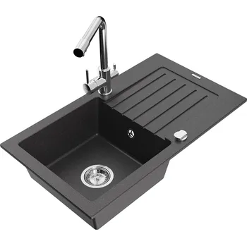 Kuchyňský dřez MEXEN/S - Pablo granitový dřez 1-miska včetně baterie Duero, černá kropenatá 6510-76-671600-00