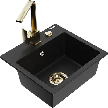 Kuchyňský dřez MEXEN/S - Milo granitový dřez 1-miska včetně baterie Rita, černý 6505-77-670300-50