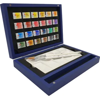 Vodová barva Nevskaya Palitra White Nights Akvarelové barvy 24 ks dřevěný modrý box sada