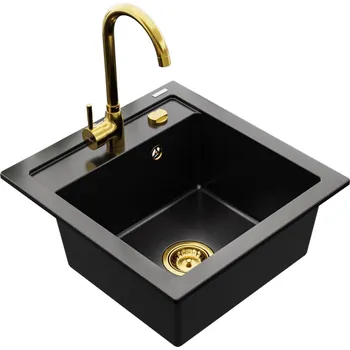 Kuchyňský dřez MEXEN/S - Vito granitový dřez 1-miska včetně baterie Telma, černá 6503-77-670200-50
