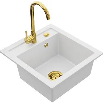 Kuchyňský dřez MEXEN/S - Vito granitový dřez 1-miska včetně baterie Telma, zlatý 6503-20-670200-50