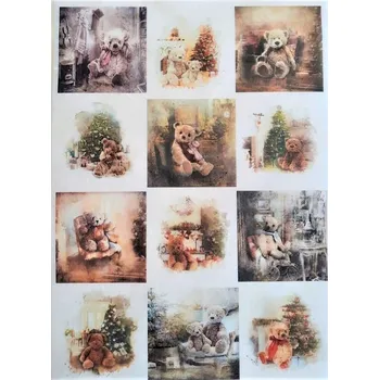 Umělecký papír Itd. Collection Rýžový papír Vánoční Medvídci čtverečky A4