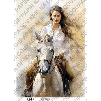 Umělecký papír Rýžový a soft papír na decoupage - Dívka na koni - KB0988 Materiál: Soft, Rozměr: A4