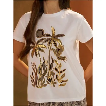 Dámská móda Sinsay - Bavlněné tričko s metalickým potiskem - bílá - XY072-00X - XY072-00X-XXS