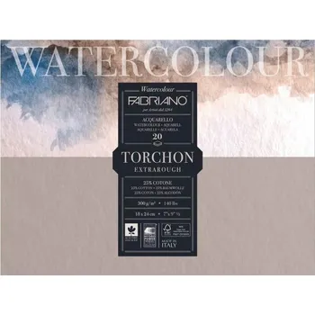Fabriano Blok na akvarel Torchon 300g/m² EXTRA ROUGH 25% Bavlna lepený 23x30,5cm 20 listů