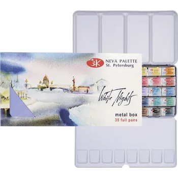 Vodová barva Nevskaya Palitra Akvarelové barvy White Nights 35ks sada metal box