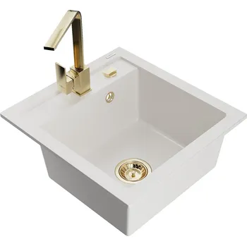 MEXEN/S - Vito granitový dřez 1-miska včetně baterie Rita, bílá 6503-20-670300-50