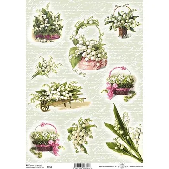 Umělecký papír Itd. Collection Rýžový papír Konvalinky v košíku a písmo A4