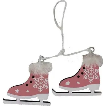 Vánoce Přízdoba brusle růžové s kožíškem na zavěšení výřez z překližky 5x5,5x0,5 cm