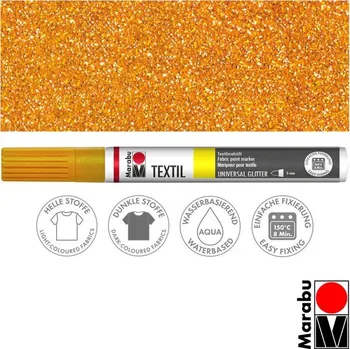 Speciální výtvarná barva Marabu Popisovač na textil oranžový glitrový 3 mm