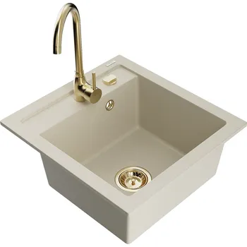 Kuchyňský dřez MEXEN/S - Vito granitový dřez včetně baterie Telma, béžová 6503-69-670200-50