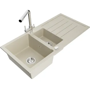 MEXEN/S - Andres granitový dřez s odkapávačem včetně baterie Duero, béžová 6515-69-671600-00