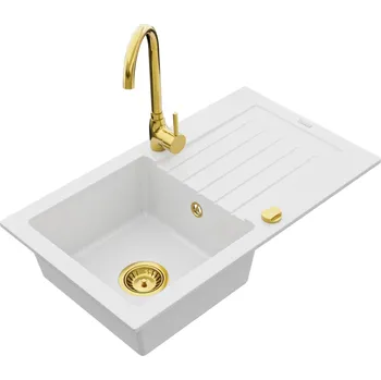 Kuchyňský dřez MEXEN/S - Pablo granitový dřez 1 s odkapávačem včetně baterie Telma, bílá 6510-20-670200-50