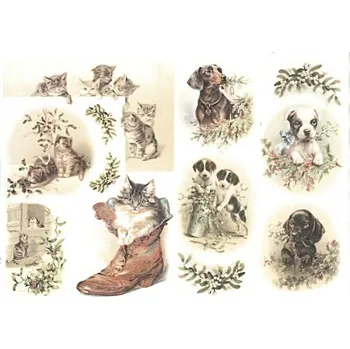 Umělecký papír Itd. Collection Rýžový papír Kočičky a pejsci Vánoce A4