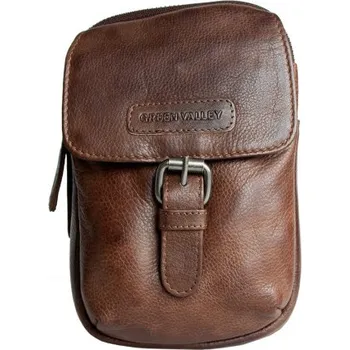 Malá pánská taška Green Valley z hnědé kůže s látkovou podšívkou, s poutkem za pásek a popruhem přes rameno ROZBALENÁ