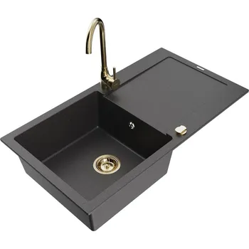 MEXEN/S - Leo granitový dřez s odkapávačem včetně baterie Telma, černá kropenatá 6501-76-670200-50