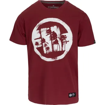 Pánské tričko PitBull West Coast - pánské triko LOGO PALMS burgundy 3XL