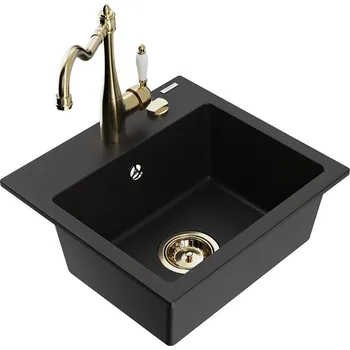 MEXEN/S - Milo granitový dřez 1-miska včetně baterie Carla, černá 6505-77-670700-50