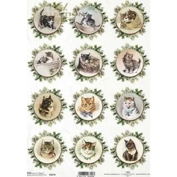 Umělecký papír Itd. Collection Rýžový papír Kočky ve věnci z jehličí A4