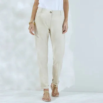 Dámské kalhoty Třpytivé vzdušné chino kalhoty s pružným pasem, plátno z bavlny a lnu třpytivé béžová/zlatá 40