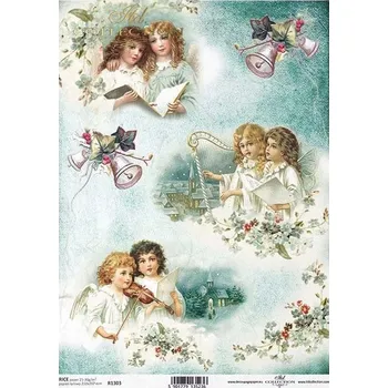 Umělecký papír Itd. Collection Rýžový papír Andílci a kostelíčky A4