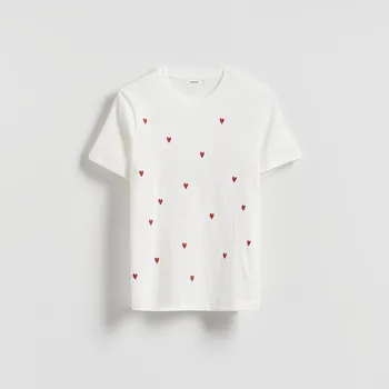 Dámské tričko Reserved - Tričko regular s jemnou výšivkou - bílá - ZS224-00X - ZS224-00X-XL