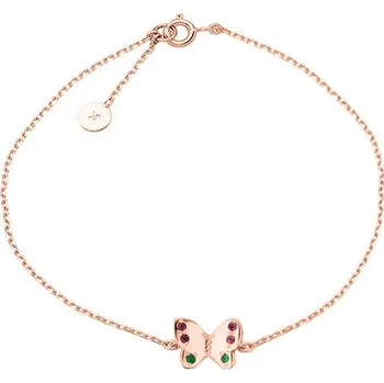 Náramek JK Zlatý náramek motýlek s přírodními rubíny a smaragdy Délka náramku: 16 cm 14 kt ZRMO026C-16-0001