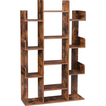 Obývací pokoj Knihovna Rorvik ve tvaru stromu - 13 polic - hnědá | 140x86x25 cm