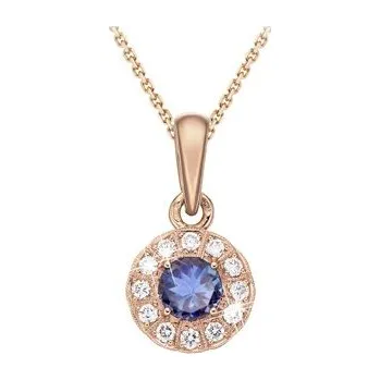 Náhrdelník JK Zlatý přívěsek s přírodním tanzanitem a diamanty Diamant 14 kt ZZCS075C-99-1600