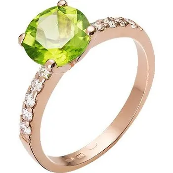 Prsten JK Zlatý prsten s přírodním peridotem a diamanty Velikost prstenu: 46 Diamant 14 kt ZPDI185C-46-1001