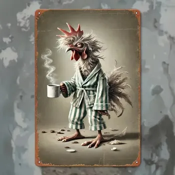 Plechová cedule BAF RETRO PLECHOVÁ CEDULE KOHOUT S KÁVOU