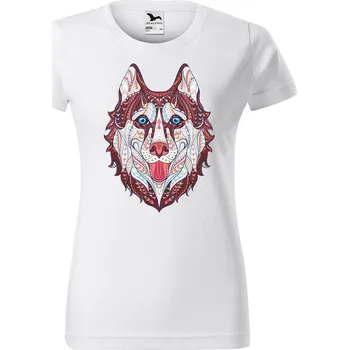 Dámské tričko DOBRÝ TRIKO Dámské tričko s potiskem Hlava vlka Barva: Bílá, Velikost: 3XL