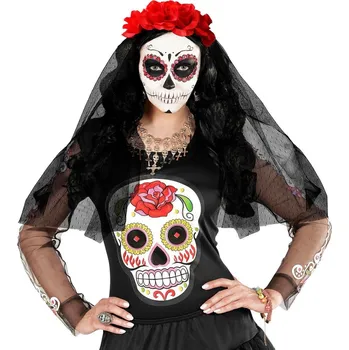 Karnevalový doplněk Černý závoj s růžemi (čelenka)