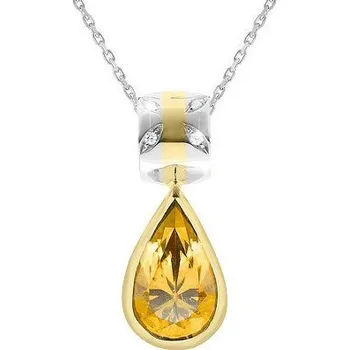 Přívěsek JK Zlatý přívěsek kapka s přírodním citrínem a diamanty Diamant 14 kt ZZVO034H-99-1900