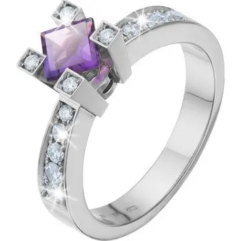 Prsten JK Zlatý prsten s přírodním ametystem a diamanty Velikost prstenu: 46 Diamant 14 kt ZPRA014B-46-1800