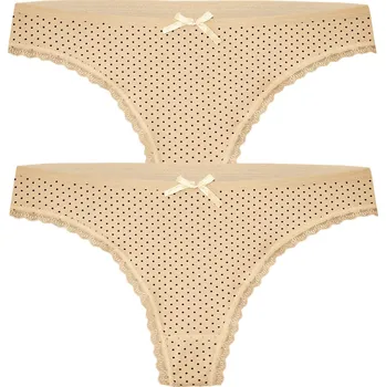 Kalhotky Malka dámská tanga s puntíky 806 - 2bal. L béžová
