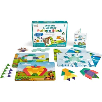 Dřevěná hračka Geometrické tvary pro sestavení obrázků počasí a ročních období