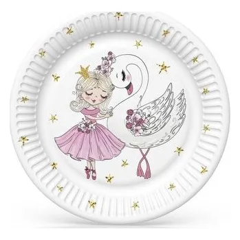 Talíř Papírový talíř velký - Pink Ballerina with Swan
