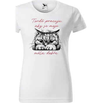 Dámské tričko DOBRÝ TRIKO Dámské tričko s potiskem Tvrdě pracuju kočka Barva: Bílá, Velikost: 3XL