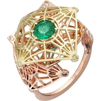 Prsten JK Zlatý prsten s přírodním smaragdem a diamanty Velikost prstenu: 48 Diamant 14 kt ZPKU017F-48-1500