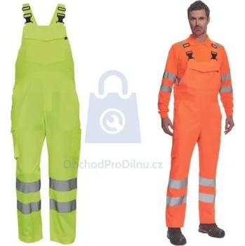 montérky Kalhoty pracovní s laclem GANDIA HV, CERVA žlutá, 58, balení 1 ks