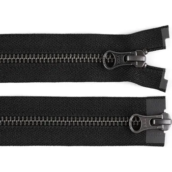 Zip Zip kovový YKK No 5 dělitelný 2 jezdce / dvoucestný 50 cm na kožené bundy - černá černý nikl