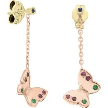 Náušnice JK Zlaté visací náušnice motýlci s rubíny, smaragdy a safíry Safír modrý 14 kt ZNMO026F-01-0001
