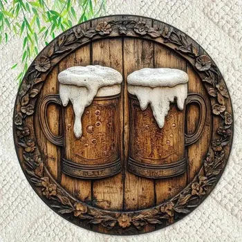 Plechová cedule BAF RETRO plechová kulatá cedule - DVĚ PÍVA průměr 20 cm