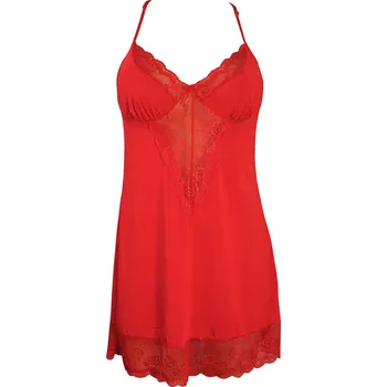 Dámské noční prádlo Claudina pružná košilka krajka s tangy X353 M červená