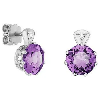 Náušnice JK Zlaté náušnice s přírodními ametysty a diamanty Diamant 14 kt ZNVE037B-01-1800