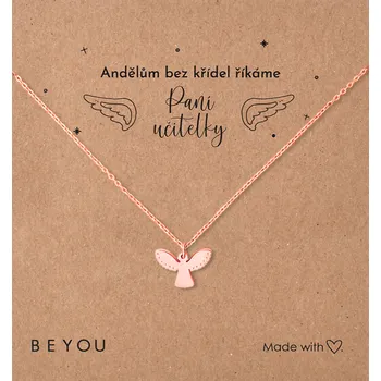 Řetízek Dárková karta pro paní učitelku a řetízek Andílek růžové zlato