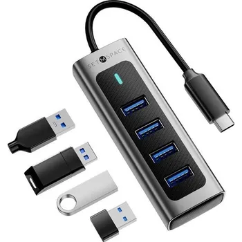 USB hub USB C Hub, vysoce kvalitní SETMSPACE USB 3.0 Hub, hliníkový USB C rozbočovač, 4 porty USB-C hub,