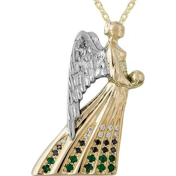 Přívěsek Zlatý přívěsek anděl s přírodními diamanty a smaragdy Smaragd 14 kt ZZAN028H-99-3500