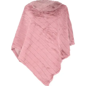 Šála Karmen pončo s kožešinkovým rolákem světle růžová